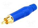 Plug; RCA; male; straight; soldering; blue; gold-plated; for cable AMPHENOL