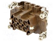 Connector: HDC; female; 180 °C; 16A; 500V; 6+PE; size 44.27; 44x27mm ILME