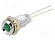 Indicator: LED; prominent; green; Ø6mm; for PCB; brass; ØLED: 3mm MENTOR
