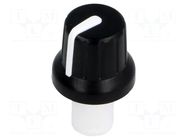 Knob; with pointer; ABS; Øshaft: 6mm; Ø16x14.4mm; black; push-in SR PASSIVES