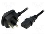 Cable; 3x1mm2; BS 1363 (G) plug,IEC C13 female; PVC; 2.5m; black 