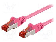 Patch cord; S/FTP; 6; stranded; Cu; LSZH; pink; 0.25m; 28AWG Goobay