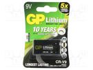 Battery: lithium; 9V; 6F22; non-rechargeable; 1pcs. GP