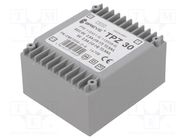 Transformer: mains; 30VA; 115VAC,230VAC; 6V; 6V; PCB; IP00 