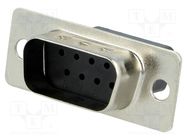 D-Sub; PIN: 9; plug; male; for cable; Type: w/o contacts; 3A; 250V MH CONNECTORS