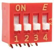 DIP SW, SPST-NO, 0.025A/24V, 4POS, RA TH