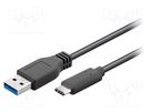Cable; USB 3.0; USB A plug,USB C plug; 2m; black Goobay