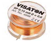 Inductor: air coil; 0.15mH; 0.45Ω; Ø: 25mm; H: 12mm; Øcore: 0.6mm VISATON