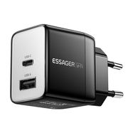 Wall charger, Essager, ECT33W-LJB01-Z, GaN, 1xUSB-A, 1xUSB-C, 33W (black), Essager