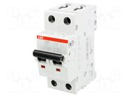 Circuit breaker; 400VAC; Inom: 10A; Poles: 2; Charact: C; 10kA; IP20 ABB
