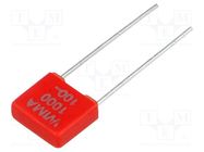 Capacitor: polyester; 1nF; 63VAC; 100VDC; 5mm; ±5%; 2.5x6.5x7.2mm WIMA