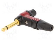 Plug; Jack 6,3mm; male; mono; ways: 2; angled 90°; for cable; red NEUTRIK