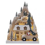 LED Christmas landscape, wooden, 22 cm, 2x AA, indoor, warm white, timer, EMOS