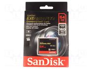 Memory card; Extreme Pro; Compact Flash; R: 160MB/s; W: 150MB/s SANDISK