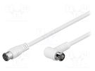 Cable; 75Ω; 1.5m; F plug "quick",F plug angular "quick"; white Goobay