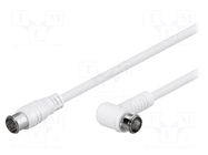 Cable; 1.5m; F plug "quick",F plug angular "quick"; white; 75Ω Goobay