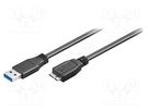 Cable; USB 3.0; USB A plug,USB B micro plug; 1m; black; 5Gbps Goobay