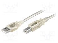 Cable; USB 2.0; USB A plug,USB B plug; 1m; transparent; Core: Cu Goobay