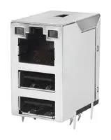 RJ45 CONN, R/A JACK, 3STACK, 8P8C, TH
