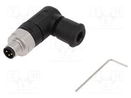 Connector: M8; male; PIN: 3; angled 90°; for cable; plug; 4A; IP67 HARTING