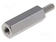 Screwed spacer sleeve; 12mm; Int.thread: M2; Ext.thread: M2; brass DREMEC