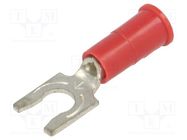 Tip: fork; M4; Ø: 4.32mm; crimped; for cable; insulated; red; copper KEYSTONE