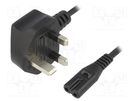 Cable; 2x0.75mm2; BS 1363 (G) plug,IEC C7 female; PVC; 3m; black ESPE