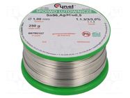 Tin; lead free; Sn96,5Ag3Cu0,5; 1mm; 250g; reel; 217÷220°C; 3% CYNEL