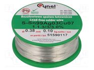 Tin; lead free; Sn99Ag0,3Cu0,7; 380um; 100g; reel; 216÷227°C; 3% CYNEL