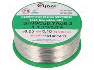 Tin; lead free; Sn99Ag0,3Cu0,7; 0.25mm; 100g; reel; 216÷227°C; 3% CYNEL