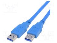 Cable; USB 3.0; USB A plug,both sides; nickel plated; 1.5m; blue AMPHENOL
