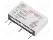 Relay: electromagnetic; SPST-NO; Ucoil: 12VDC; 5A; 5A/250VAC; PCB HONGFA RELAY