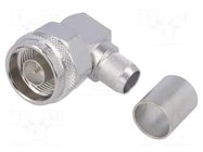 Connector: N; plug; male; angled 90°; 50Ω; soldering,crimped; PTFE TELEGÄRTNER