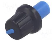 Knob; with pointer; ABS; Øshaft: 6mm; Ø16x14.4mm; black; push-in SR PASSIVES