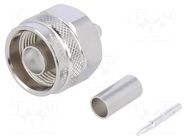 Connector: N; plug; male; straight; 50Ω; crimped; for cable; PTFE TELEGÄRTNER