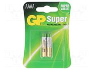 Battery: alkaline; AAAA; 1.5V; non-rechargeable; 2pcs. GP