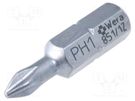 Screwdriver bit; Phillips; PH1; Overall len: 25mm WERA