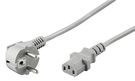 Angled IEC Cord, 2 m, Grey, 2 m - safety plug (type F, CEE 7/7) > Device socket C13 (IEC connection)