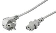 Angled IEC Cord, 2 m, Grey, (3*0.75 mm²), 2 m - safety plug hybrid (type E/F, CEE 7/7) 90° > Device socket C13 (IEC connection)