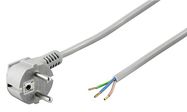 Angled Protective Contact Cable for Assembly, 2 m, Grey, 2 m - safety plug hybrid (type E/F, CEE 7/7) 90° > Loose cable ends