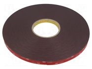 Tape: fixing; W: 12mm; L: 33m; Thk: 1.1mm; acrylic; dark grey; UL-746C 3M