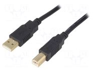 Cable; USB 2.0; USB A plug,USB B plug; gold-plated; 3m; black; Cu BQ CABLE