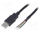Cable; USB 2.0; wires,USB A plug; 0.5m; black; Core: Cu BQ CABLE