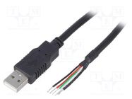 Cable; USB 2.0; wires,USB A plug; 3m; black; Core: Cu; 24AWG,28AWG BQ CABLE