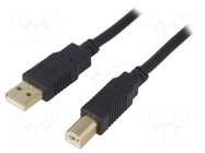 Cable; USB 2.0; USB A plug,USB B plug; gold-plated; 3m; black; CCA BQ CABLE