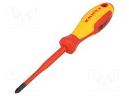Screwdriver: insulated; Pozidriv®; PZ2; Blade length: 100mm; 1kVAC KNIPEX