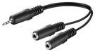 3.5 mm Audio Y-Shaped Cable Adapter, 1x Male to 2x Female Mono, 0.2 m, black - 3.5 mm male (3-pin, stereo) > 2 pcs. 3.5 mm female (2-pin, mono)