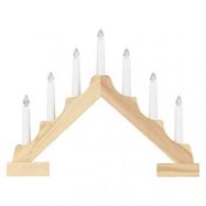 LED candlestick, wooden, 29 cm, 2x AA, indoor, warm white, timer, EMOS