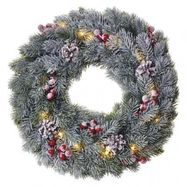 LED Christmas wreath, snowy, 38 cm, 2x AA, indoor, warm white, timer, EMOS