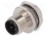 Socket; M12; PIN: 4; male; D code-Ethernet; soldering; IP67; 250V; 4A TE Connectivity